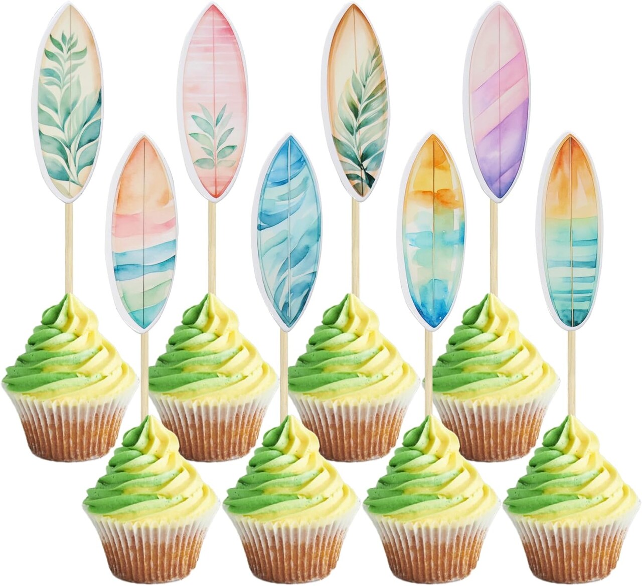 40Pcs Surfboard Cupcake Toppers Surfboard Beach Cake Decorations Picks Surfboard Mini Accents for Swimming Pool Summer Beach Party Luau Birthday Baby Shower Party Supplies